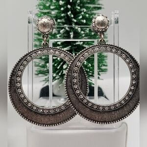 Marcasite Sparkly Drop Grey Round Silver Earrings Rhinestones Lia Sophia